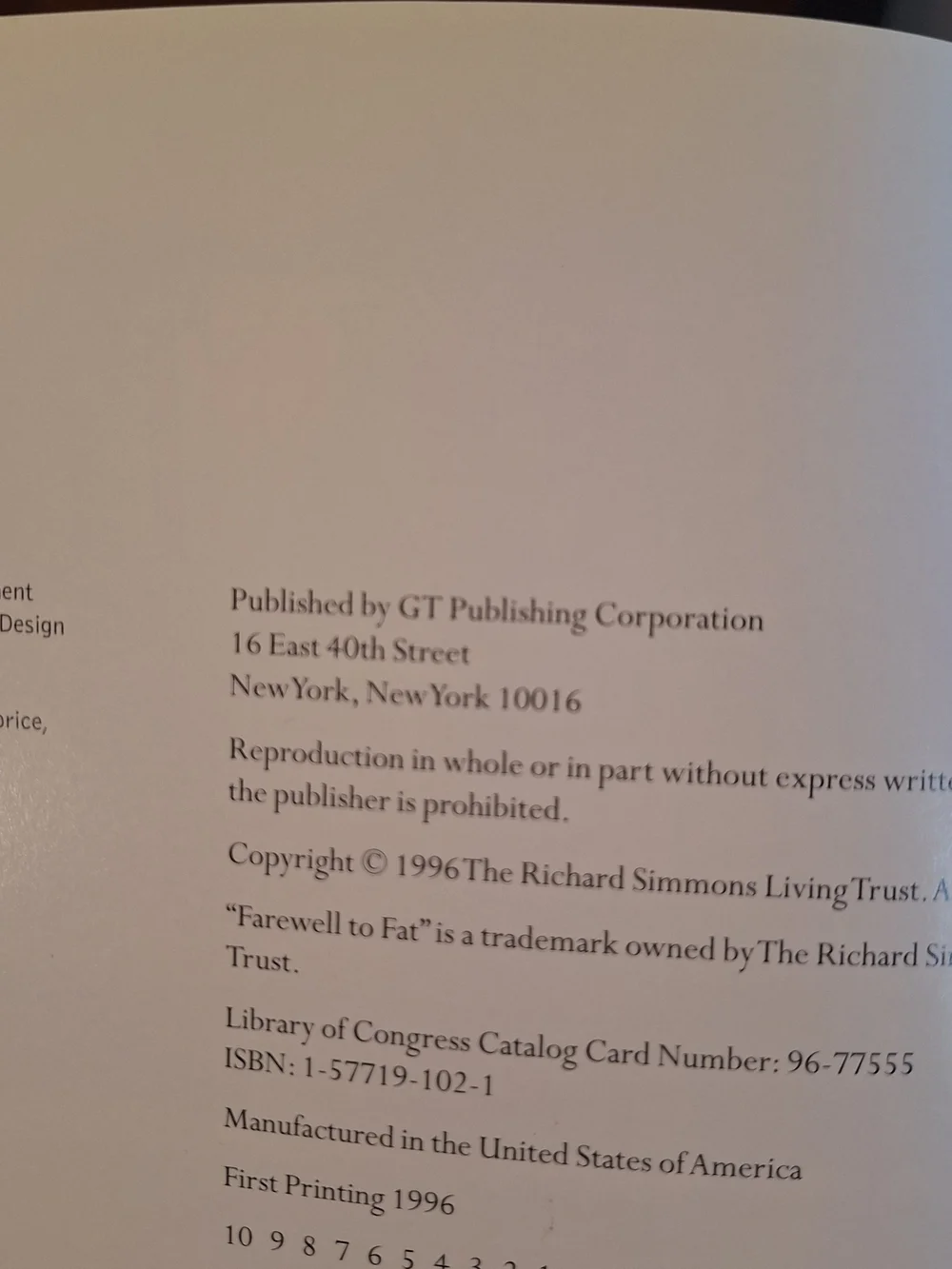 Richard Simmons Farewell to Fat Cookbook - Vintage 1996 Copyright
